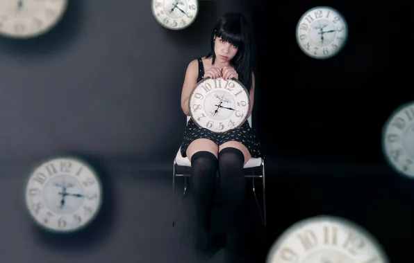 Картинка девушка, время, часы