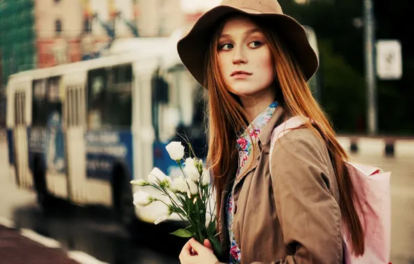 Взгляд, девушка, цветы