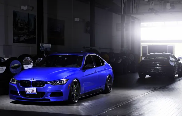 Картинка синий, бмв, BMW, wheels, blue, 335i, vossen, 3 серия