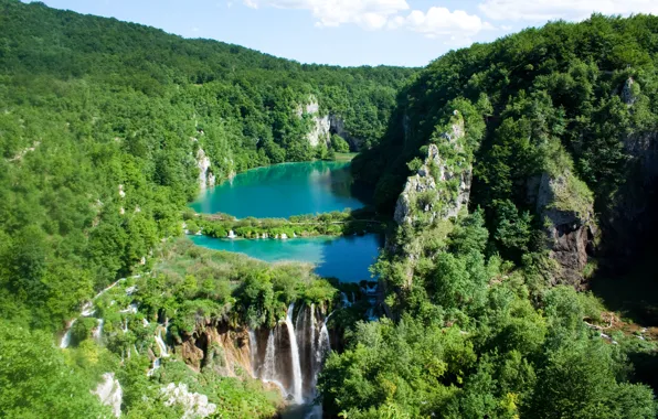 Вода, водопады, национальный парк, Плитвицкие озёра