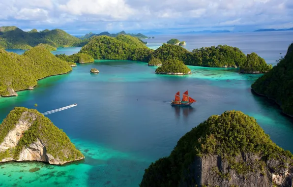 Landscape, nature, Thailand, ocean, bay, trees, cliff, sea