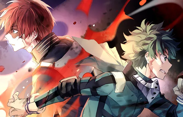 Парни, Boku No Hero Academia, Мидория Изуку, Тодороки Шото, Моя Геройская Академия