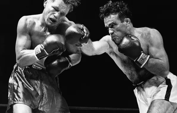 Картинка Boxing, black white, Marcel Cerdan, Tony Zale