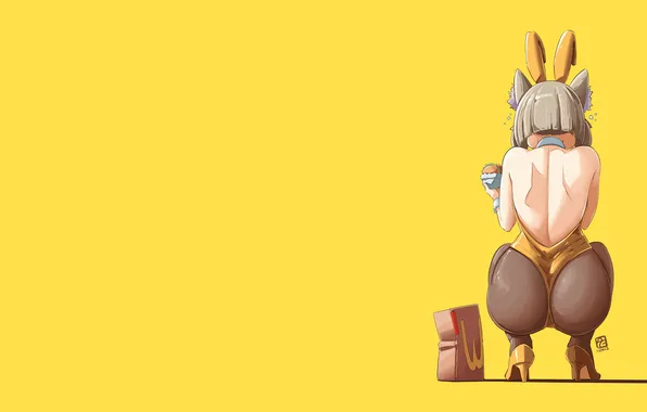 Yellow background, video games, bunny girl, Xenoblade Chronicles, video game girls, Nia (Xenoblade)
