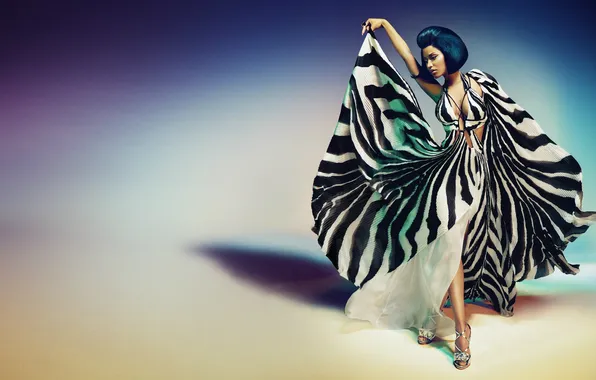 Картинка поза, платье, брюнетка, певица, босоножки, Nicki Minaj