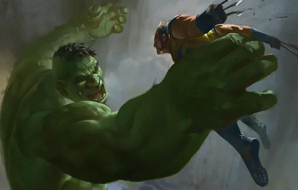 Картинка Hulk, Wolverine, X-Men, art, marvel comics