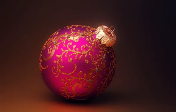 Сиреневый, узоры, игрушка, шар, Новый Год, Рождество, Christmas, золотые