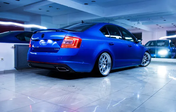 Blue, Stance, Skoda, Rear, Octavia, Octavia RS, Skoda Octavia RS, Skoda Octavia