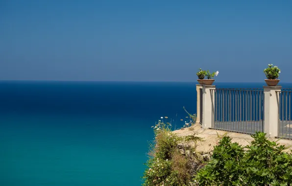 Море, небо, горизонт, Италия, Тропеа, смотровая площадка, Калабрия