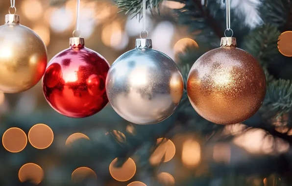 Картинка украшения, фон, шары, елка, colorful, Новый Год, Рождество, new year