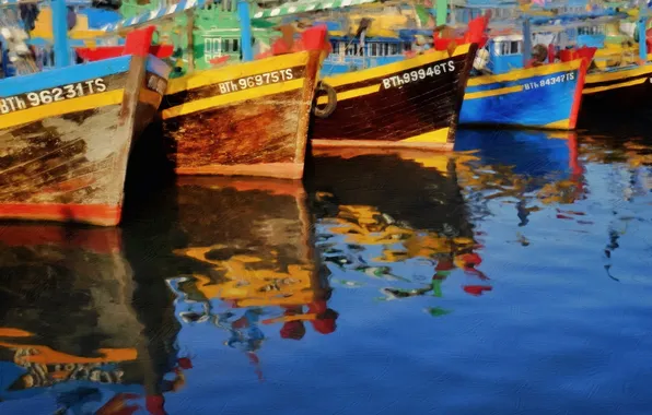 Картинка река, цвет, лодки