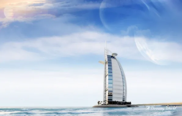 Картинка море, облака, Dreamy World, Бурдж аль-Араб, Дубай, отель