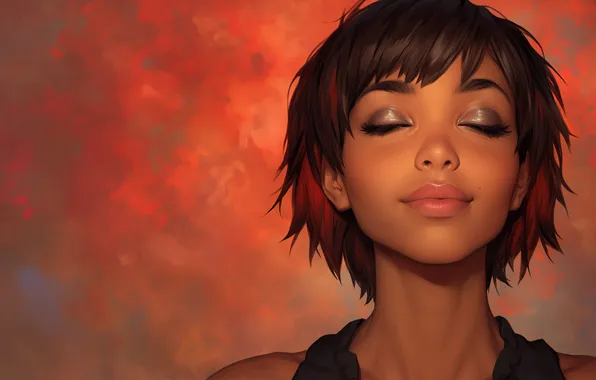 Картинка women, brunette, closed eyes, AI art, illustration