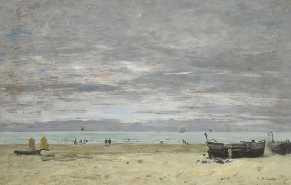 Картинка пейзаж, картина, Эжен Буден, Eugene Boudin, Лодки на Пляже