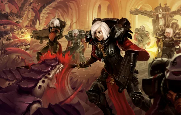 Gun, warhammer, armor, ultramarines, haos, warhammer 40 000, sisters of battle, warp
