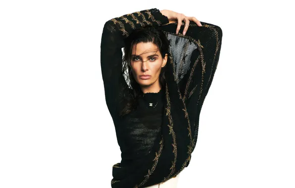 Взгляд, поза, портрет, брюнетка, белый фон, красотка, Isabeli Fontana, Изабели Фонтана