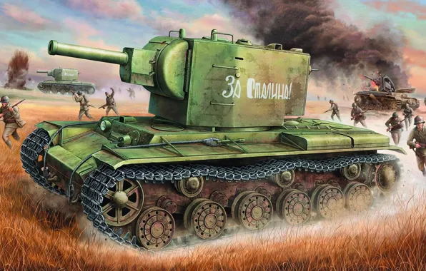 Картинка КВ-2, Климент Ворошилов, советский тяжёлый штурмовой танк, начального периода Великой Отечественной войны