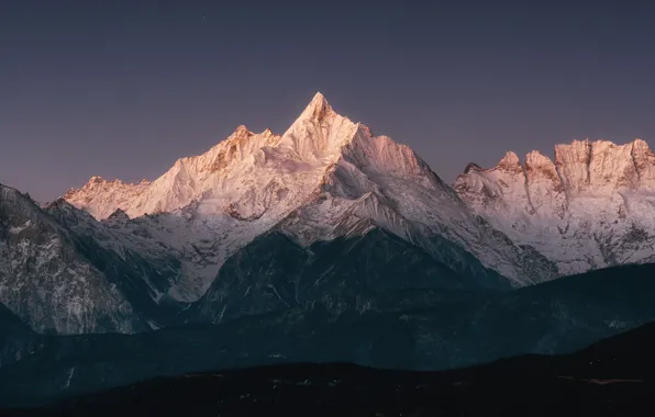 Картинка небо, снег, горы, ночь, природа, скалы, China, Китай