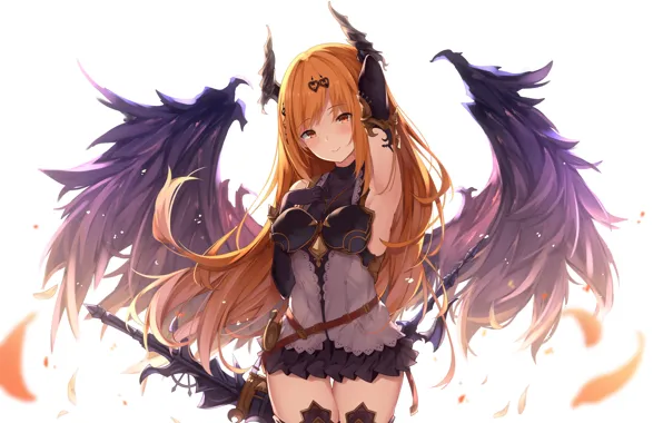 Девушка, крылья, ангел, аниме, Granblue Fantasy