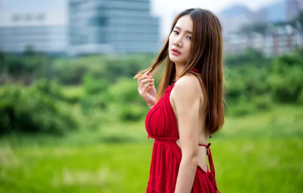 Взгляд, девушка, платье, азиатка