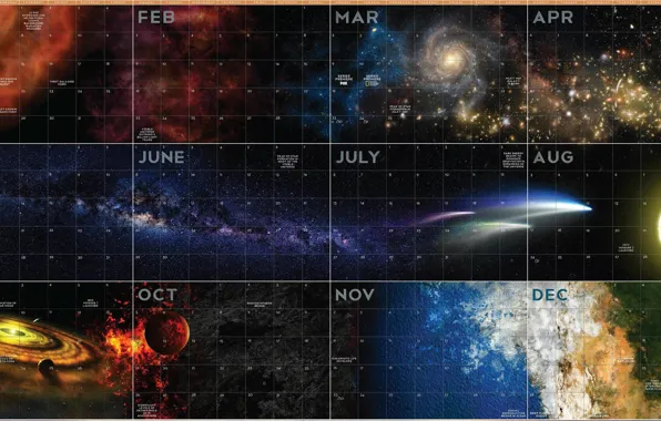 Звезды, туманность, вселенная, млечный путь, календарь