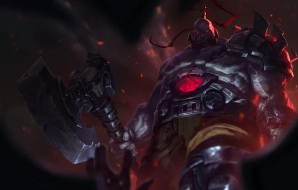Фентези, искры, топор, League of Legends, Sion, Riot Games, Joshua Brian Smith