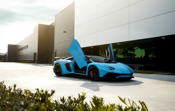 Картинка Lamborghini, Blue, Front, Aventador, Supercar, LP750-4