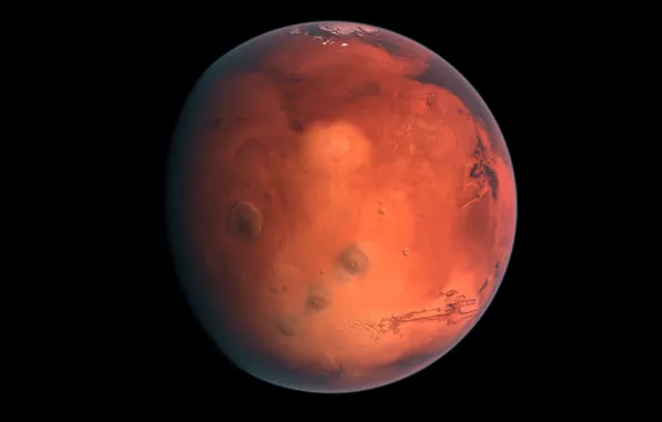 Картинка планета, марс, красная, чёрный фон