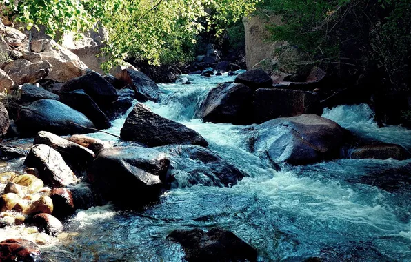 Вода, пейзаж, природа, камни, поток, горная река