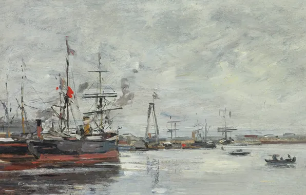 Корабль, картина, Эжен Буден, Eugene Boudin, Гавр. Порт, морскоц пейзаж