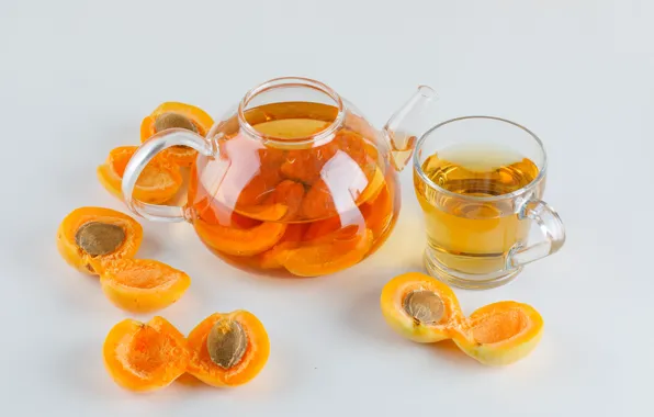 Стекло, чай, чайник, косточки, кружка, чашка, напиток, фрукты