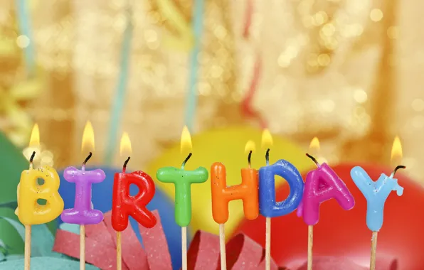 Картинка день рождения, свечи, colorful, Happy Birthday, candles, letters, balloons