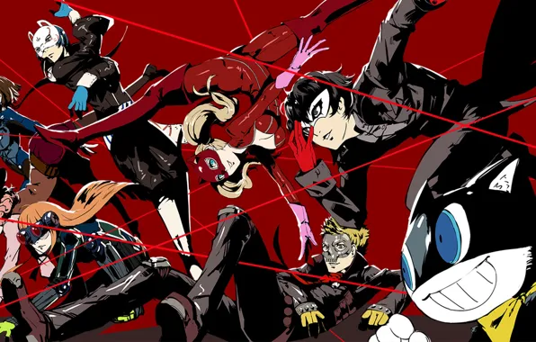 Игра, аниме, арт, персонажи, костюмы, Persona 5, Персона 5