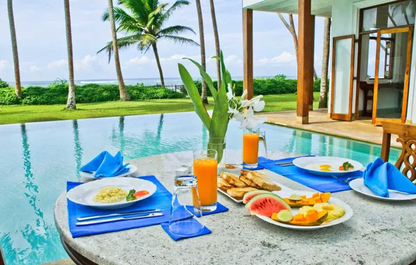 Завтрак, сок, яичница, столик, Sri Lanka, Шри-Ланка, Галле, Galle