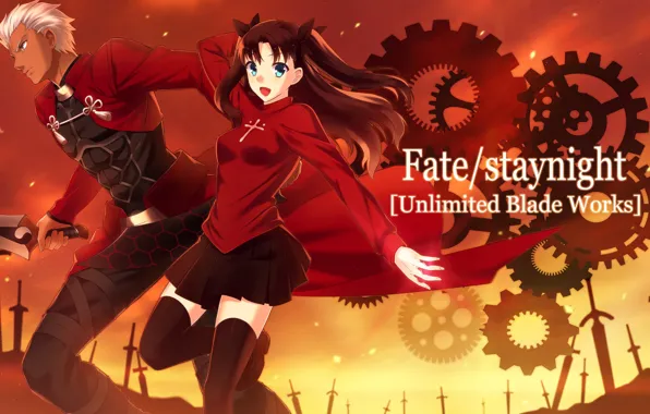 Оружие, аниме, арт, мужчина, Fate/Stay Night, Рин, арчер, Судьба ночь схватки