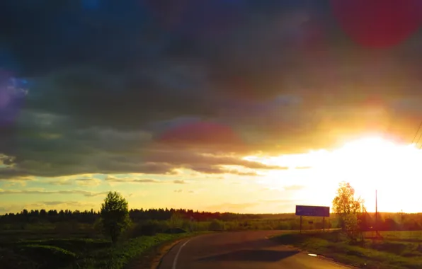 Закат, Небо, Дорога, Орлино