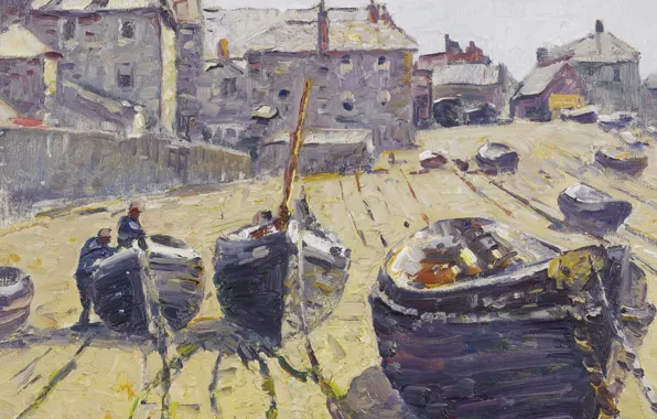 Пейзаж, картина, лодки, Guy Carleton Wiggins, Гай Уиггинс, Пляж во Время Отлива