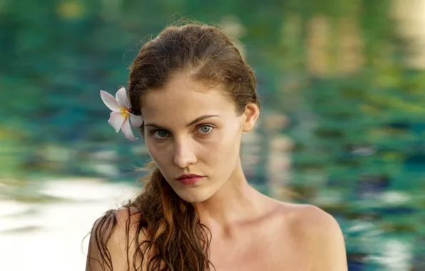 Girl, pool, flower, photography, nature, eyes, lake, model