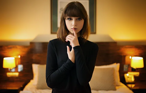 Девушка, Фото, Взгляд, Модель, Girl, Волосы, Глаза, Кровать