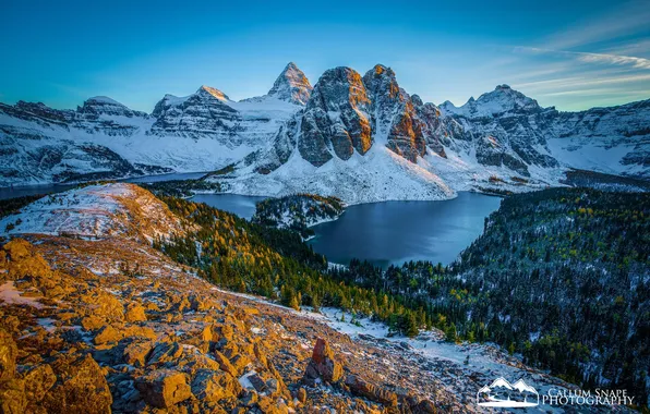Картинка снег, горы, природа, озеро, British Columbia, alberta, Assiniboine Provincial Park, Lake Magog