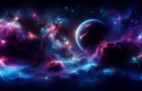 Space, universe, red, blue, nebula, stars, dust, planet