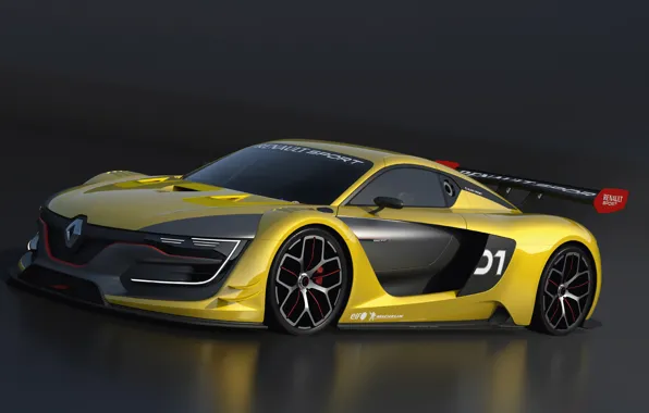 Жёлтый, supercar, тёмный фон, Renault sport RS 01