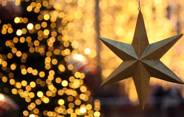 Картинка свет, украшения, огни, елка, Новый год, Рождественская звезда