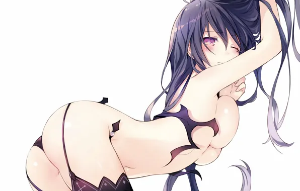 Girl, sexy, lingerie, ass, panties, thighhighs, long hair, boobs
