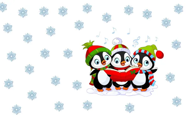 Картинка зима, настроение, праздник, минимализм, арт, Новый год, пингвин, шапочка