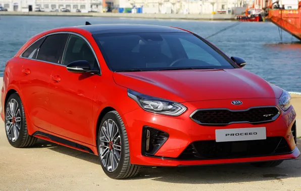 Машина, вода, пирс, red, спереди, колёса, Kia, универсал