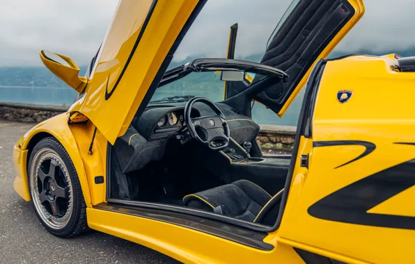 Lamborghini, Diablo, 1998, lambo door, car interior, Lamborghini Diablo SV Roadster