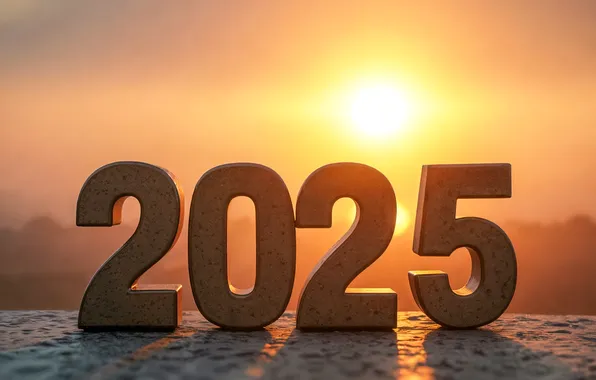 Солнце, рассвет, утро, цифры, Новый год, дата, 2025, ИИ-арт