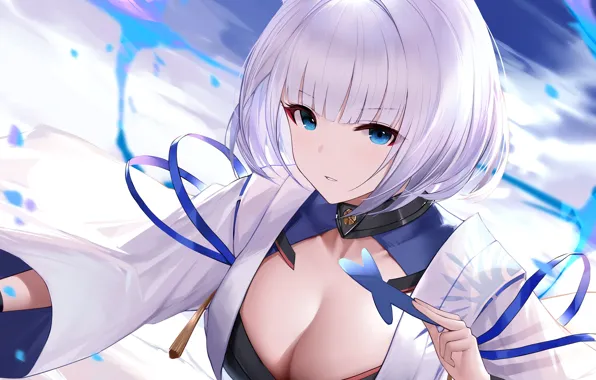 Girl, sexy, cleavage, boobs, animal ears, anime, blue eyes, beautiful