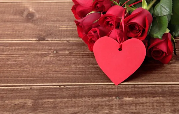 Картинка red, love, heart, wood, romantic, gift, roses, красные розы